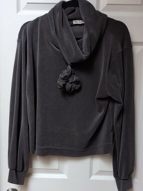 Wallflower Dark Charcoal Cowl Neck Sweater with Matching Scrunchie.